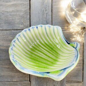 Vintage Asahi Japan Green Crackle Glaze Shell Dish Small Trinket Dish Holder VTG